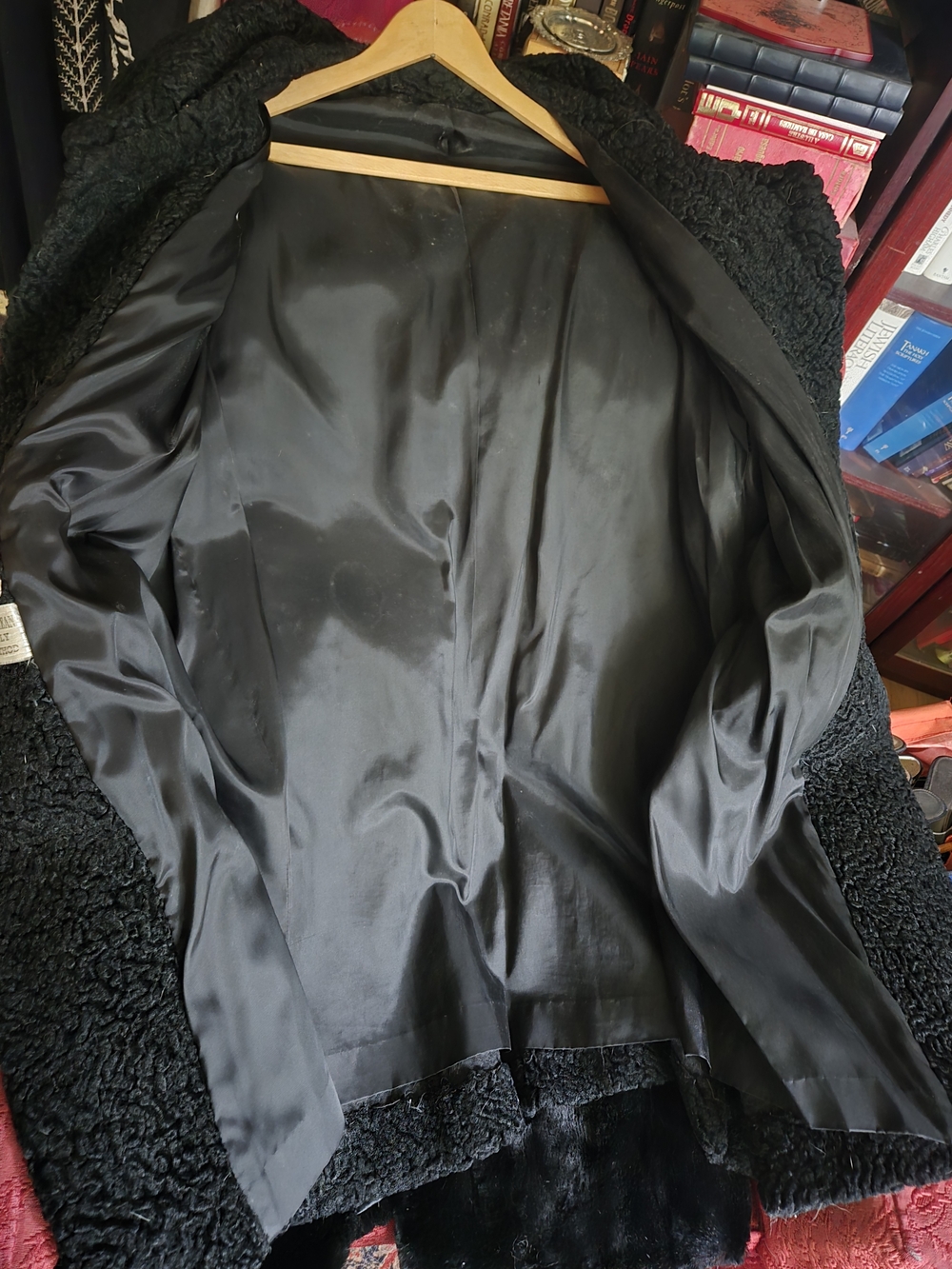 Classic Black Persian Lamb Coat - Women's Elegant Textured Jacket/Coat - Picture 6 of 6